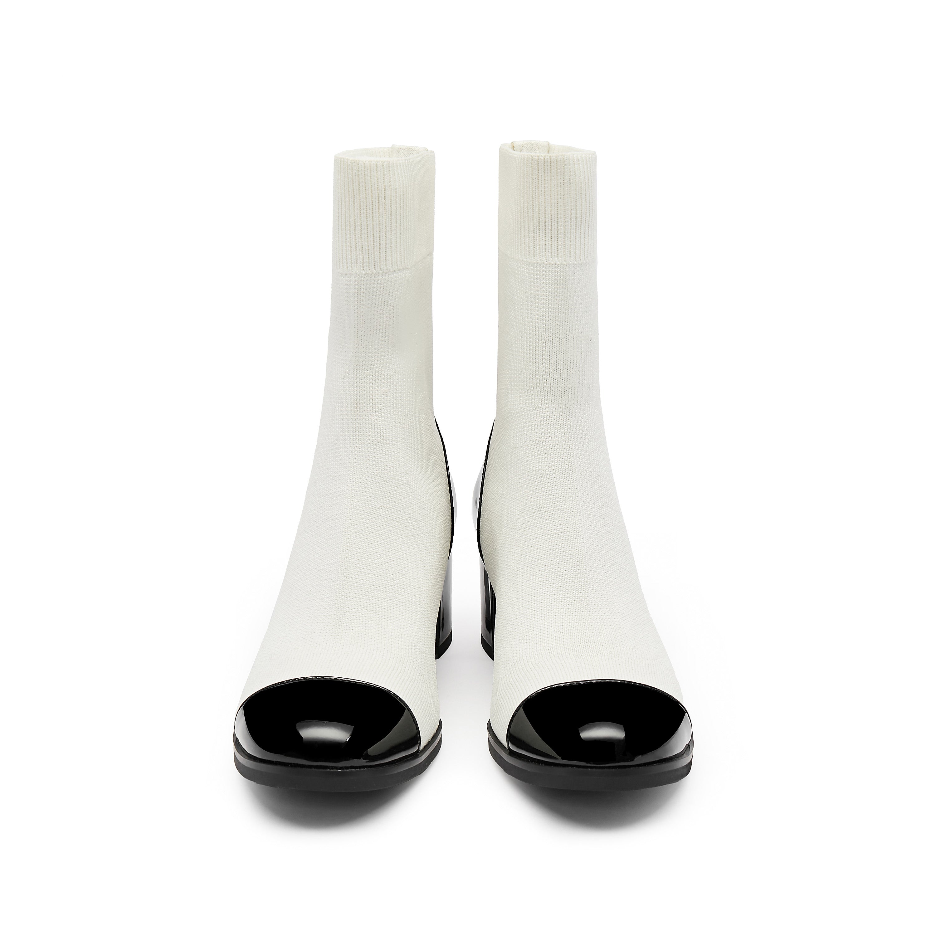 Patent Toe Cap Beige Sock Boots