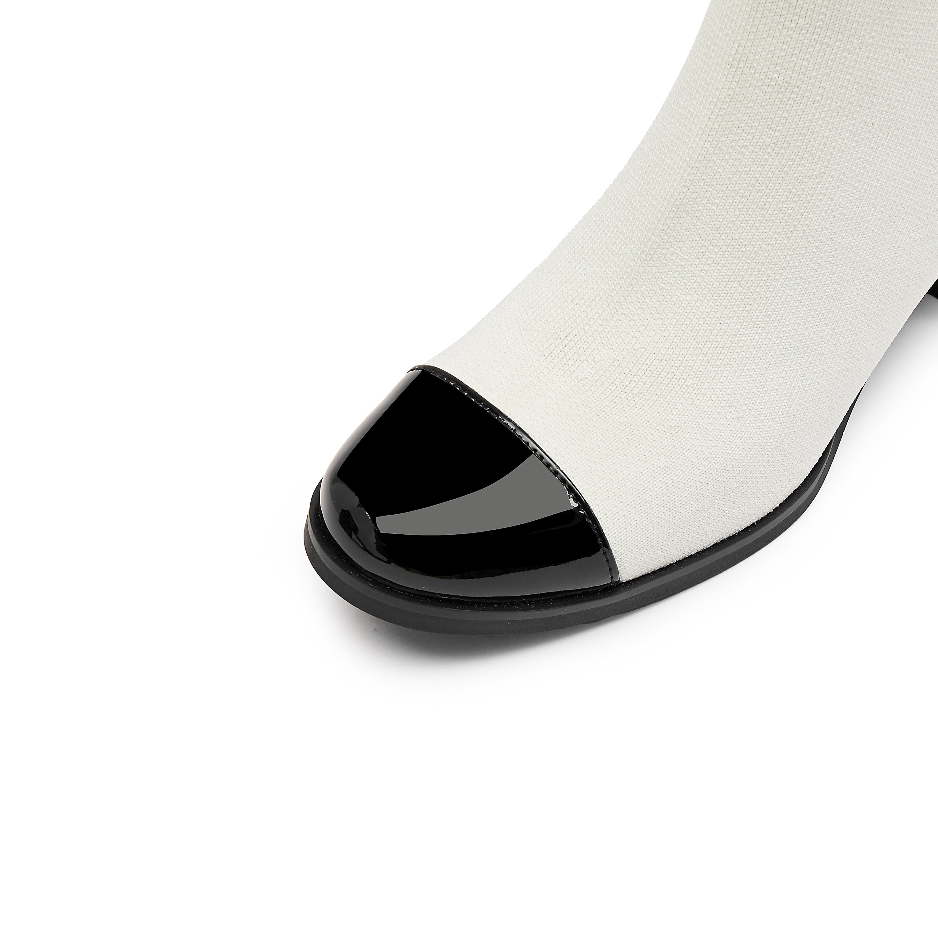 Patent Toe Cap Beige Sock Boots