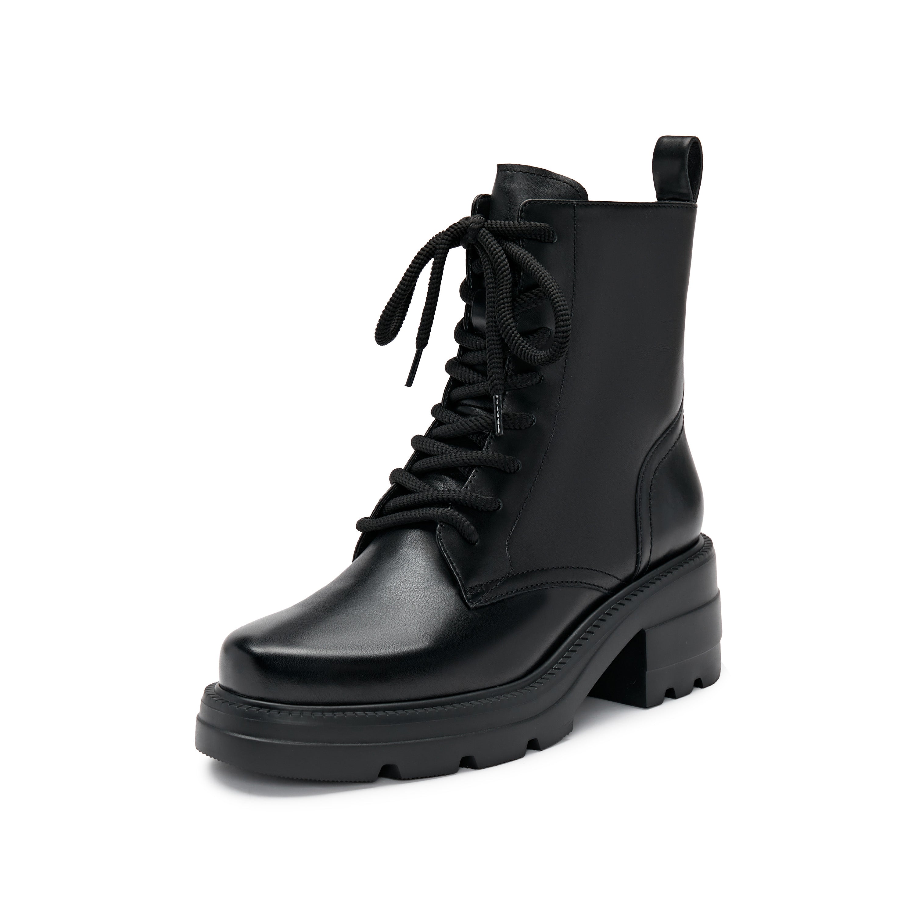 Black Waxy Platform Lace Up Boots