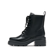 Black Waxy Platform Lace Up Boots