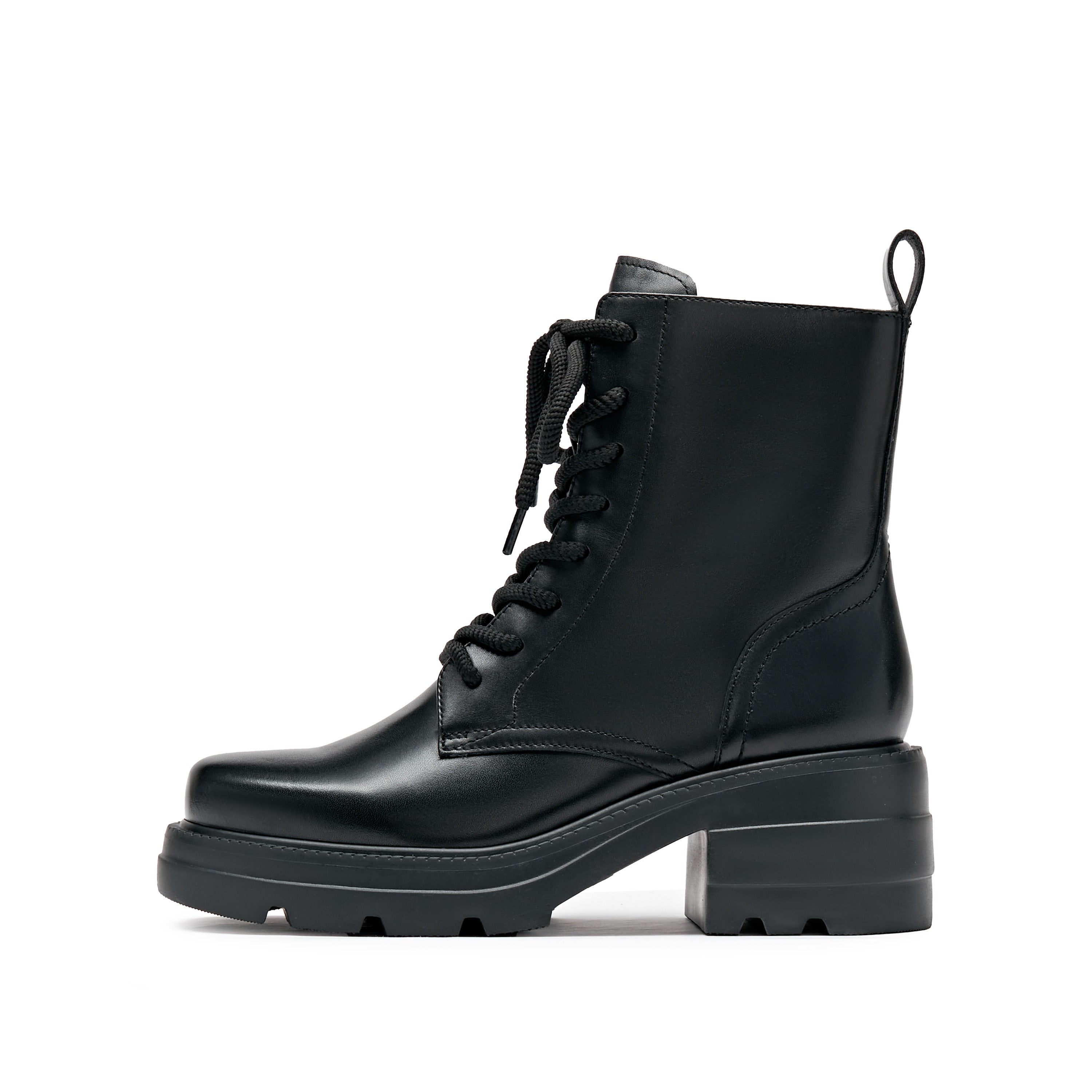 Black Waxy Platform Lace Up Boots