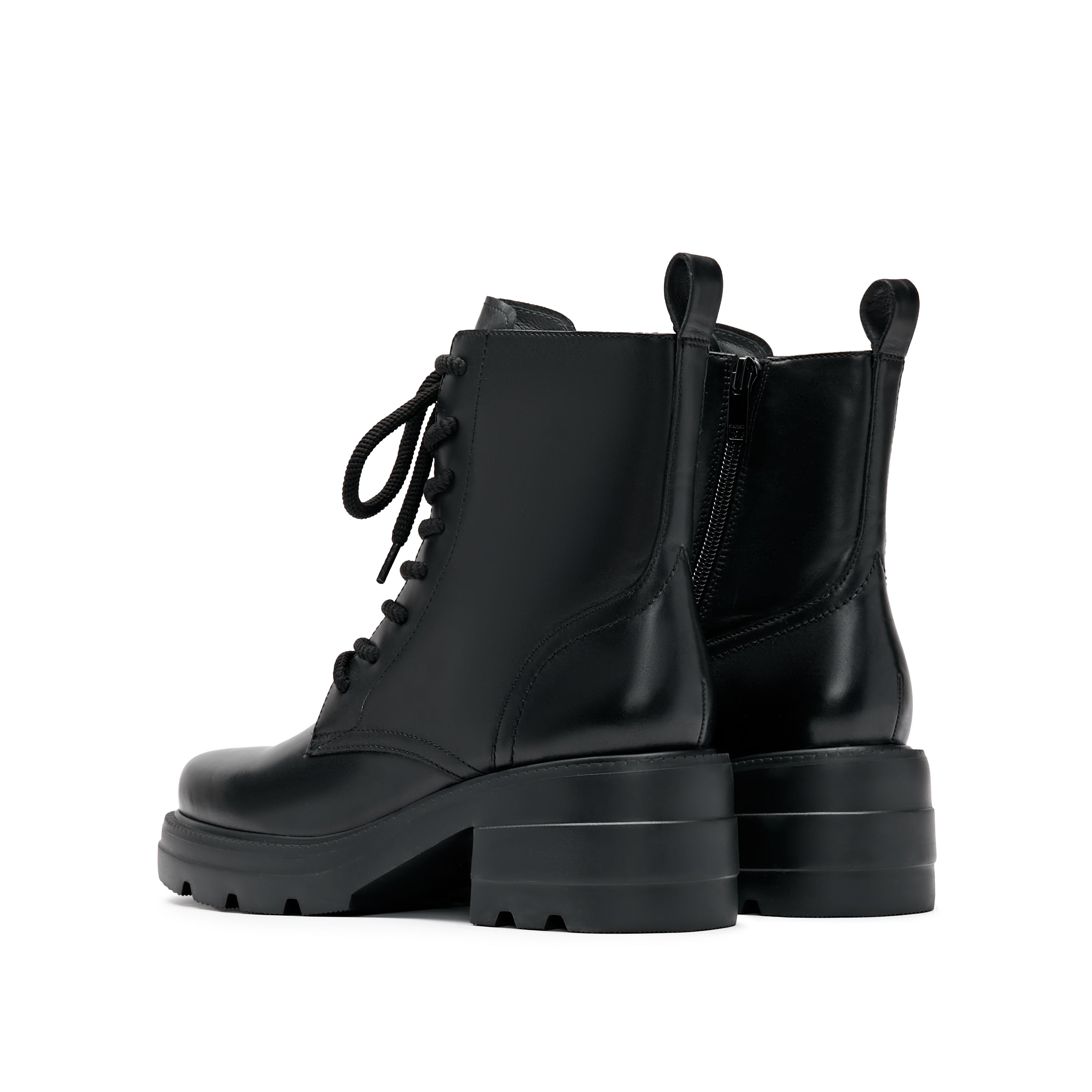Black Waxy Platform Lace Up Boots