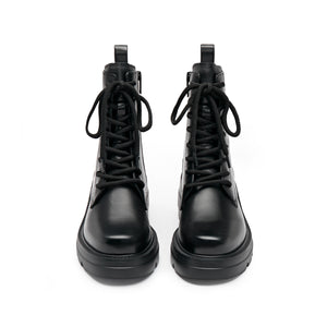 Black Waxy Platform Lace Up Boots