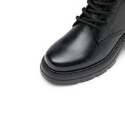 Black Waxy Platform Lace Up Boots