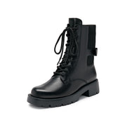 Black Leather Adjustable Combat Boots