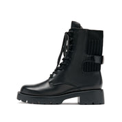 Black Leather Adjustable Combat Boots