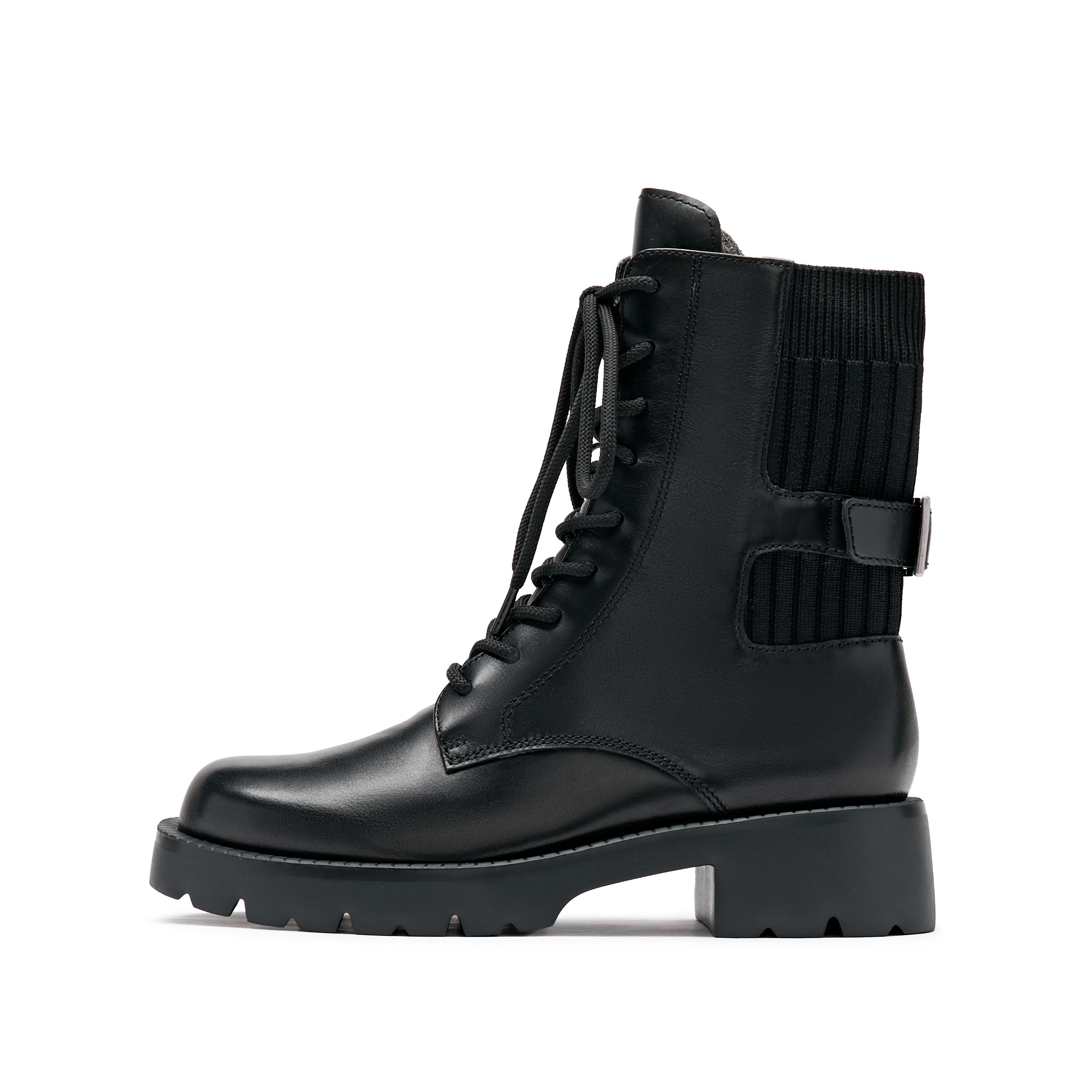 Black Leather Adjustable Combat Boots