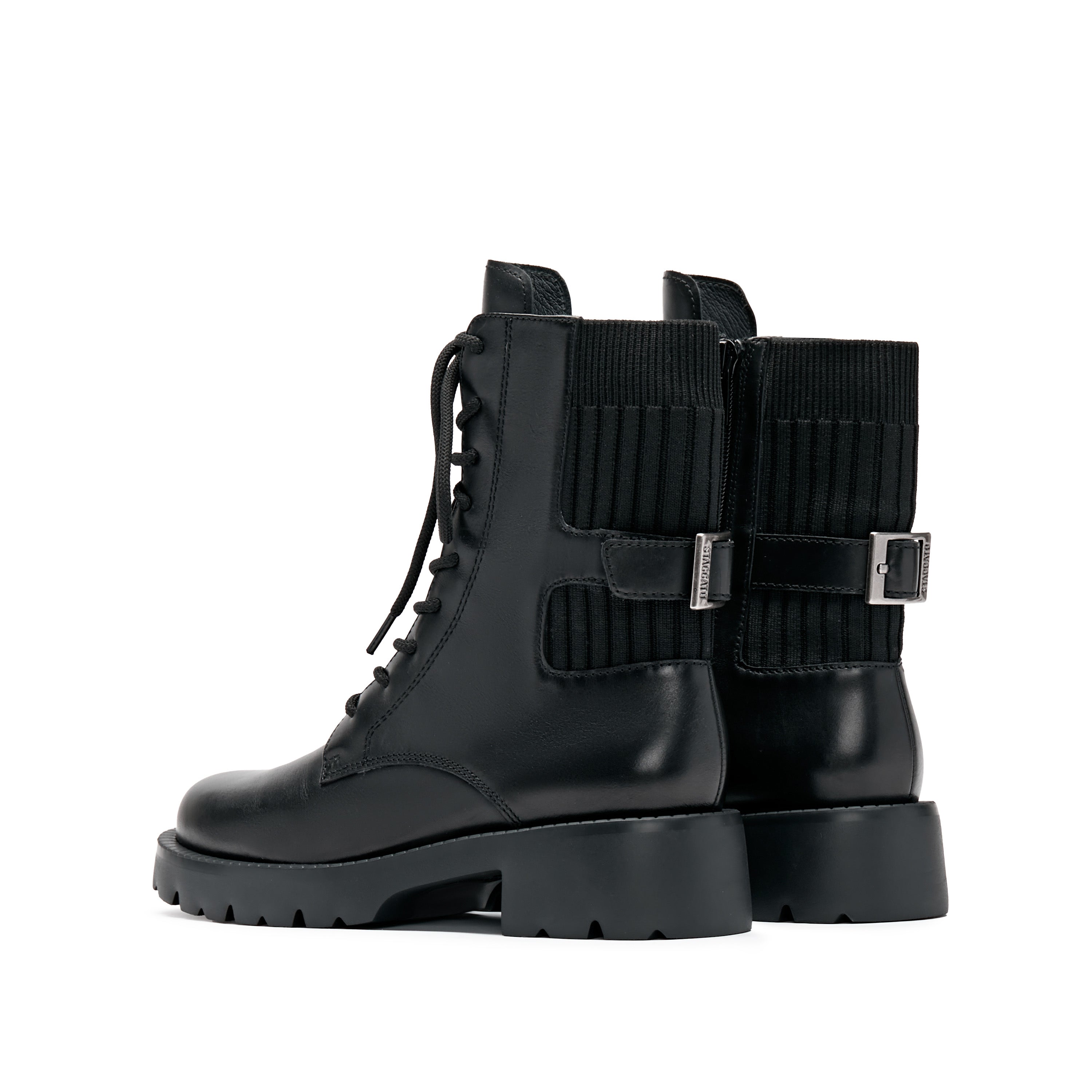 Black Leather Adjustable Combat Boots