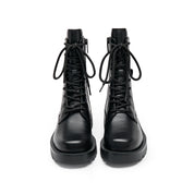 Black Leather Adjustable Combat Boots