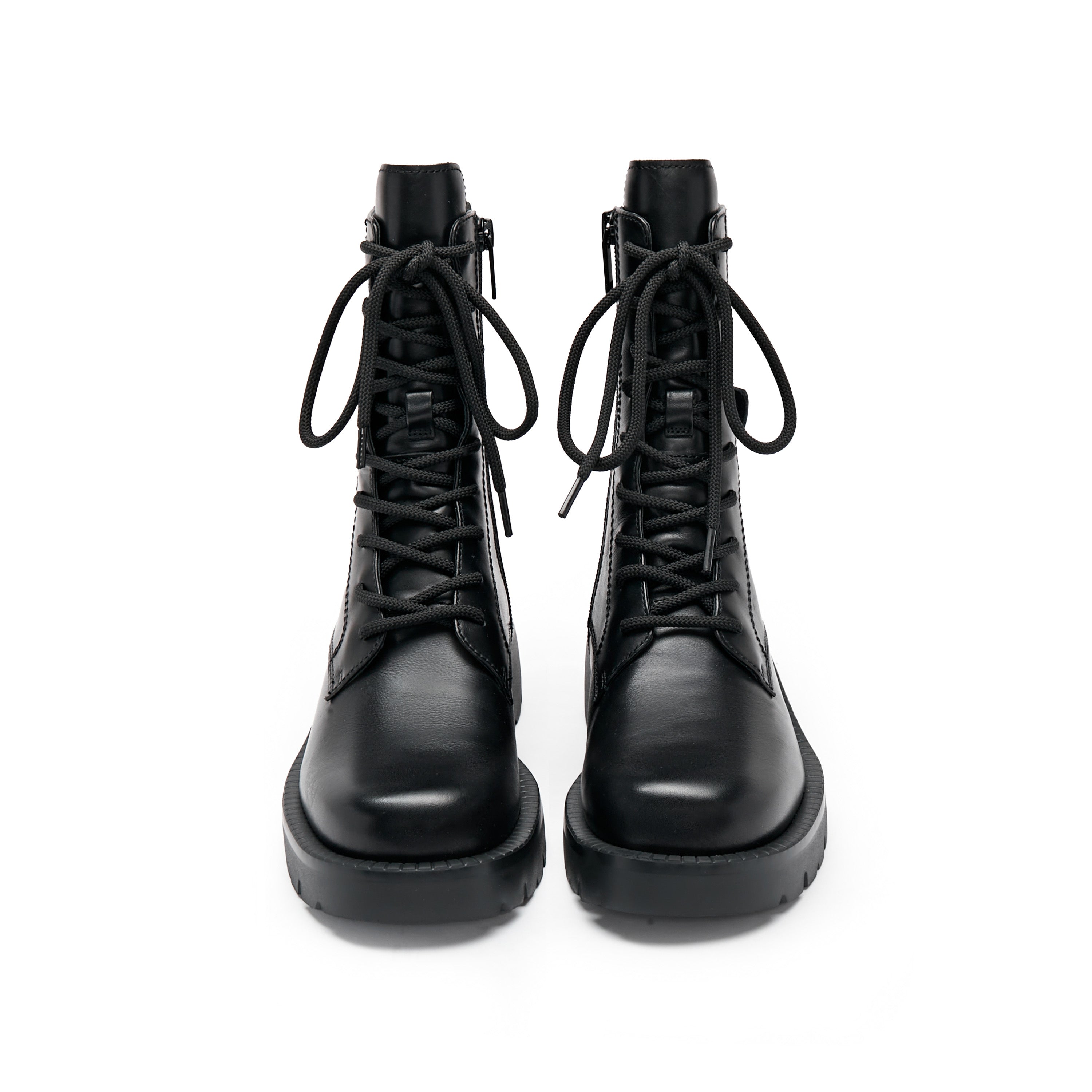 Black Leather Adjustable Combat Boots