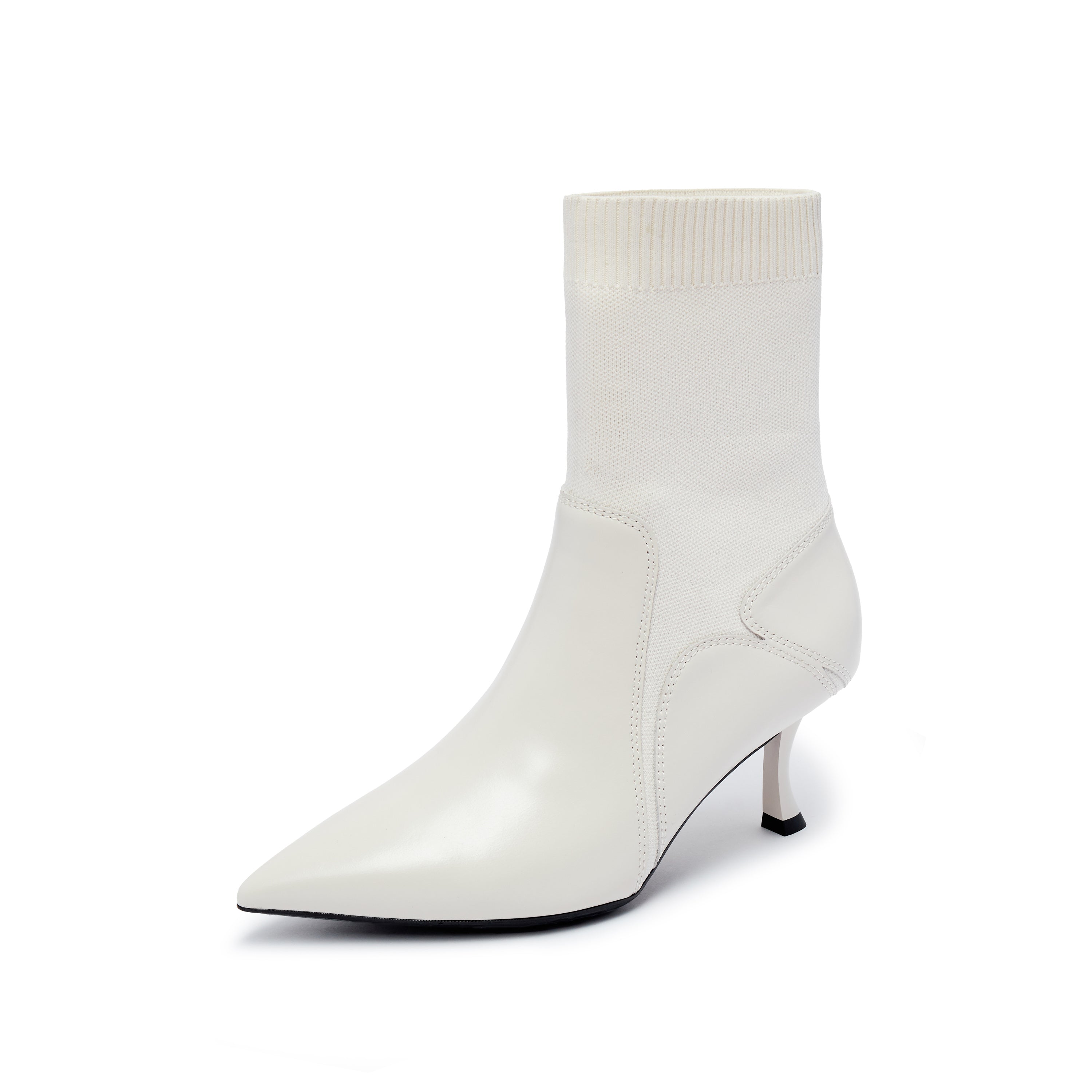 Beige Floral Pattern Sock Boots
