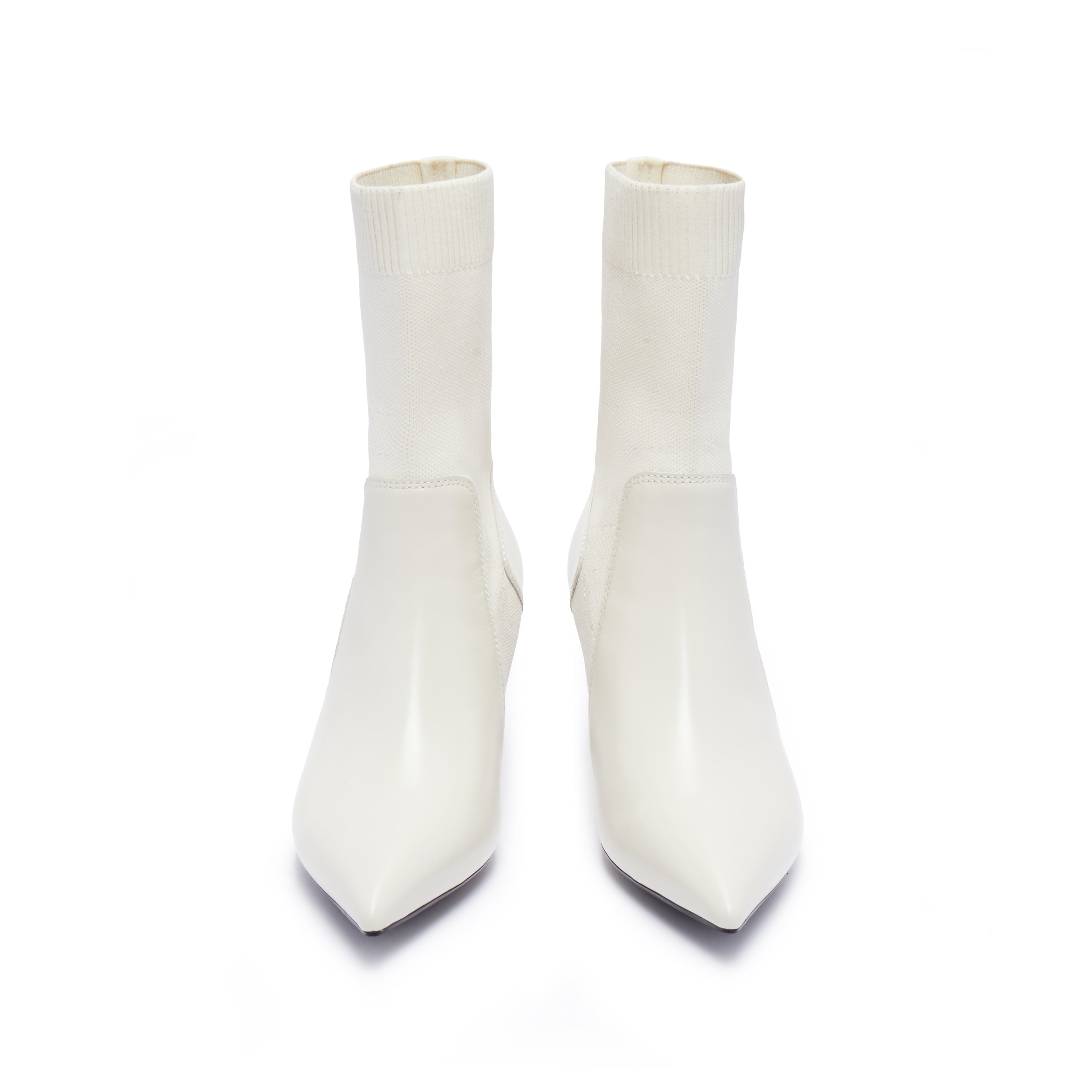 Beige Floral Pattern Sock Boots