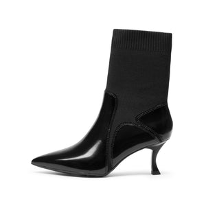 Black Floral Pattern Sock Boots