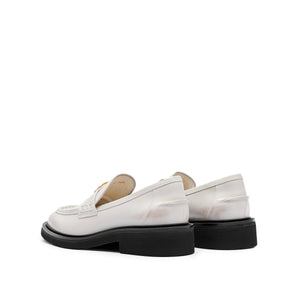 White ST Golden Buckle Loafers