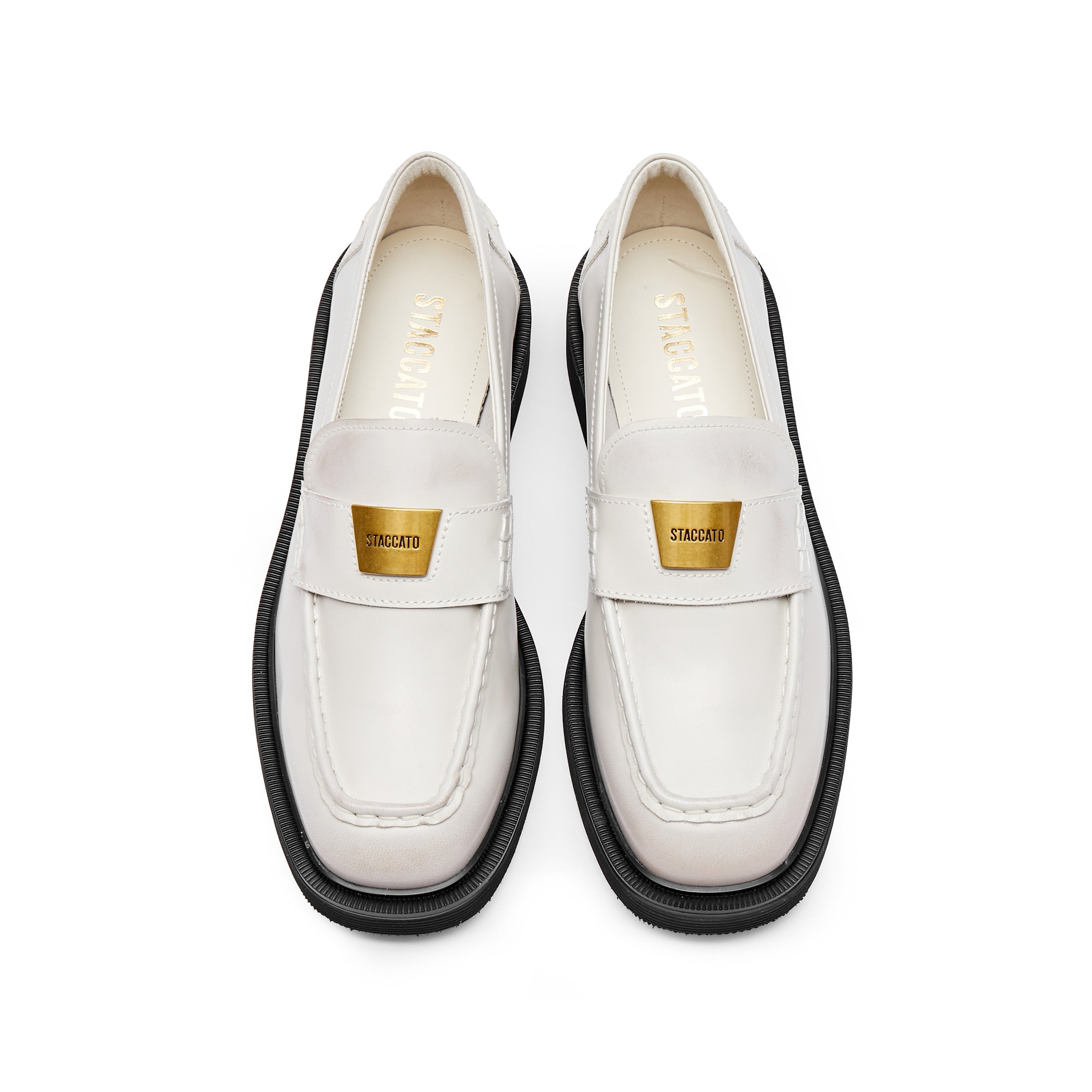 White ST Golden Buckle Loafers