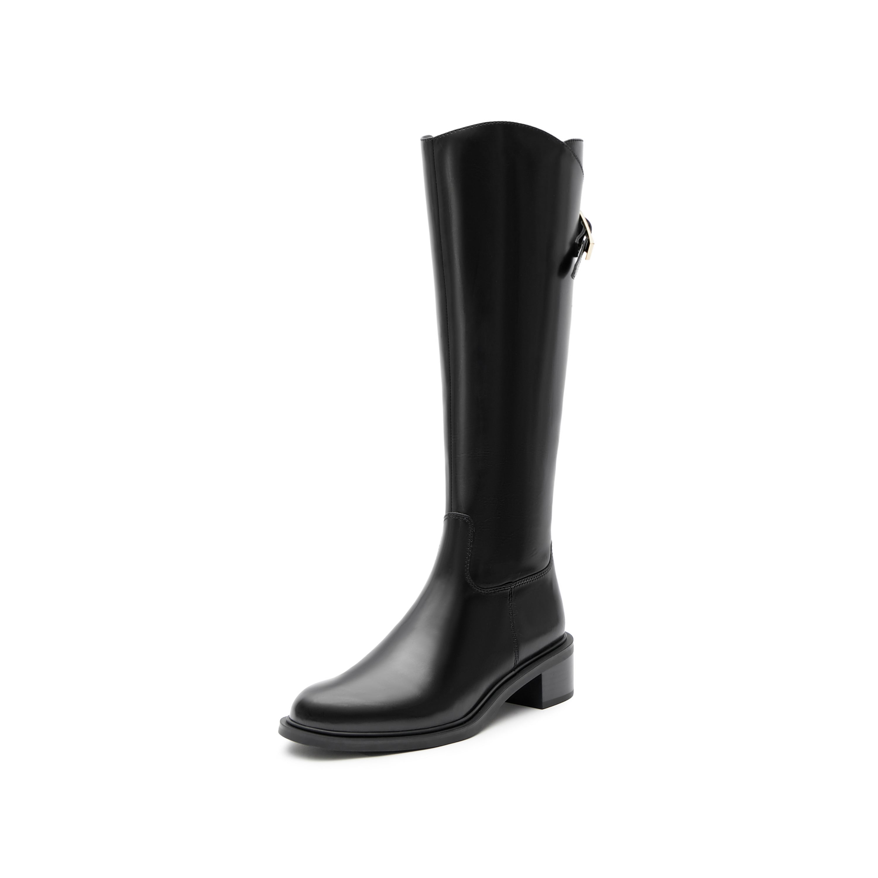 Black Floral Horsebit Leather Long Boots