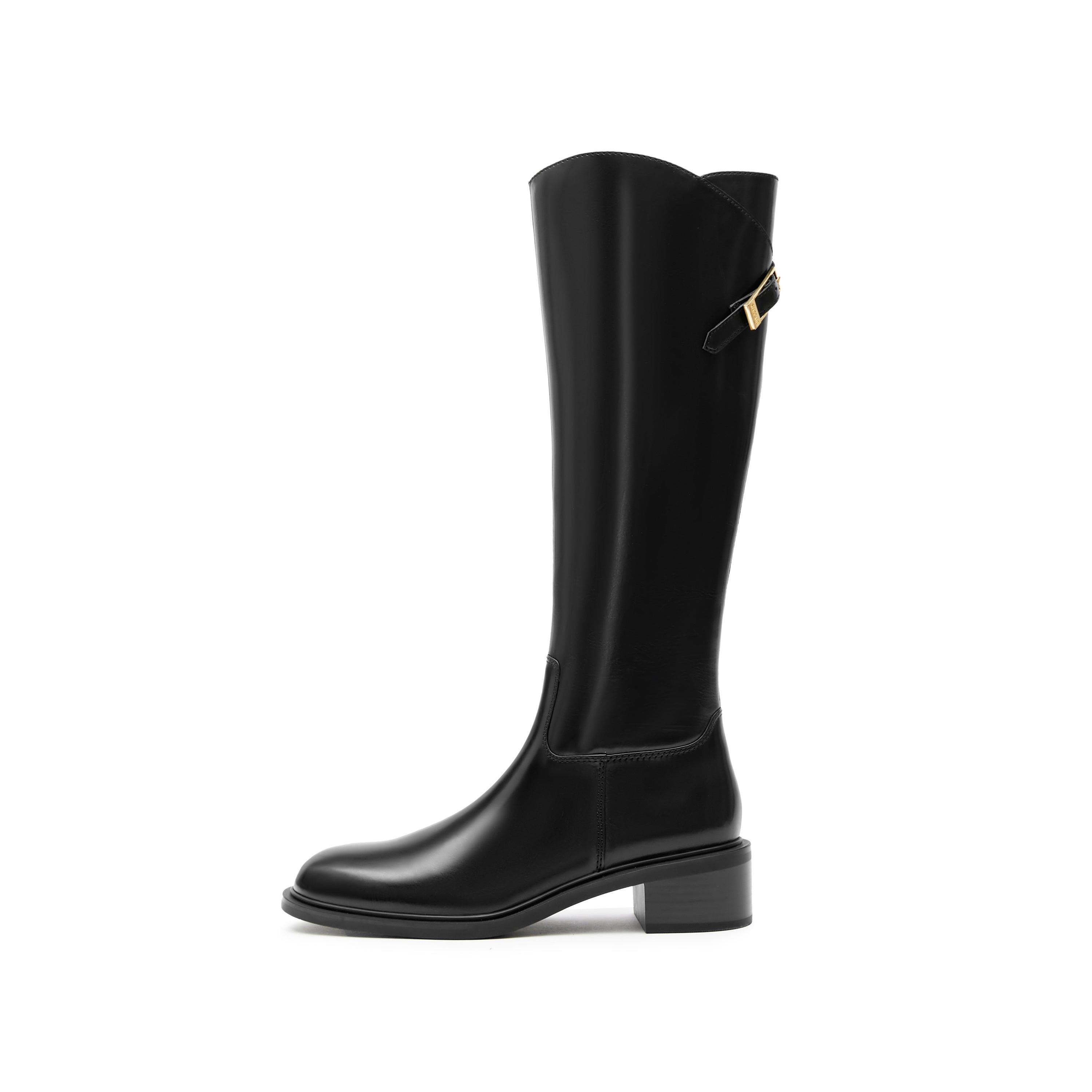 Black Floral Horsebit Leather Long Boots