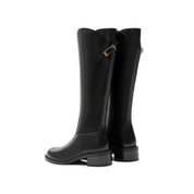 Black Floral Horsebit Leather Long Boots