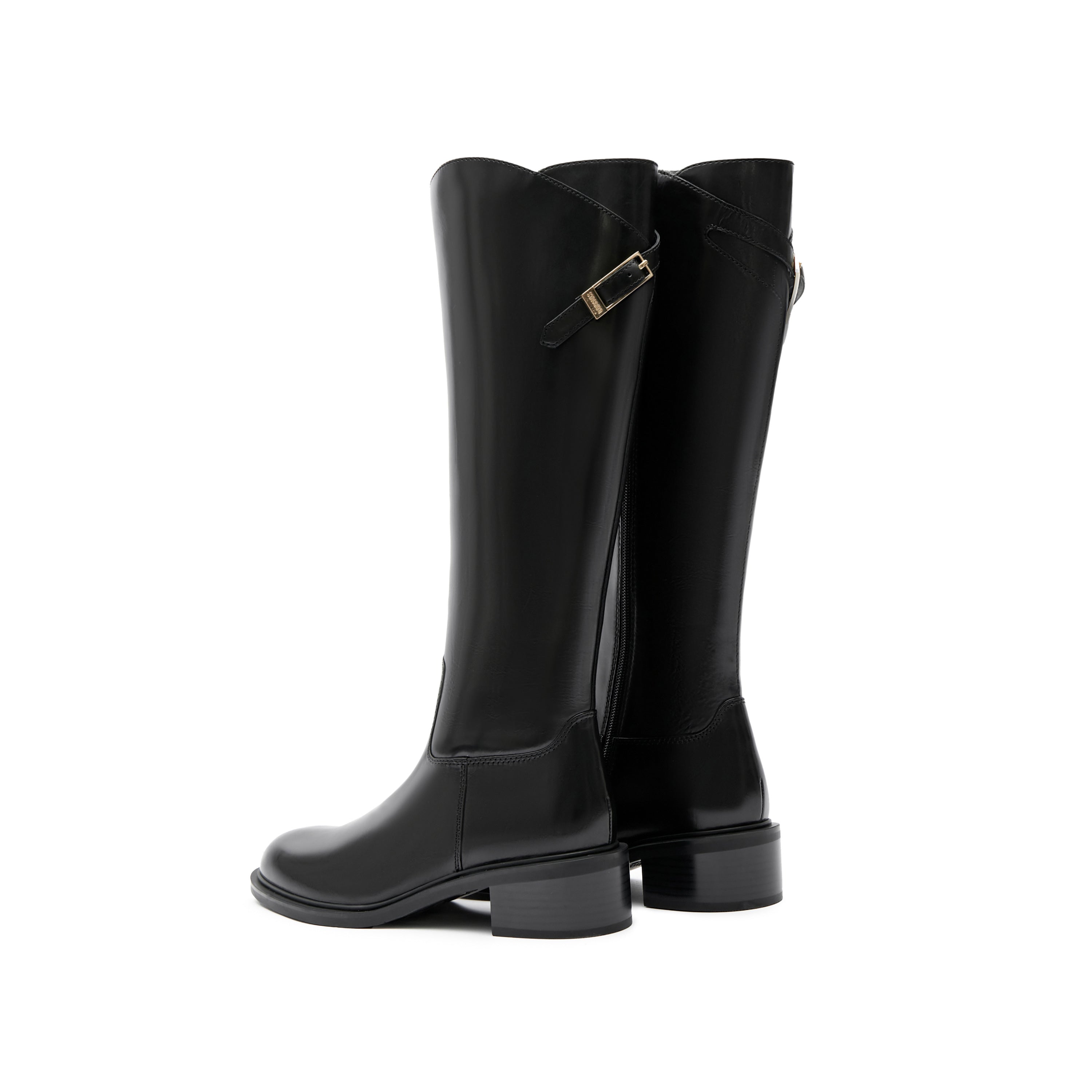 Black Floral Horsebit Leather Long Boots