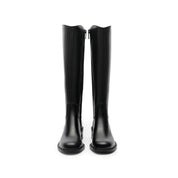 Black Floral Horsebit Leather Long Boots