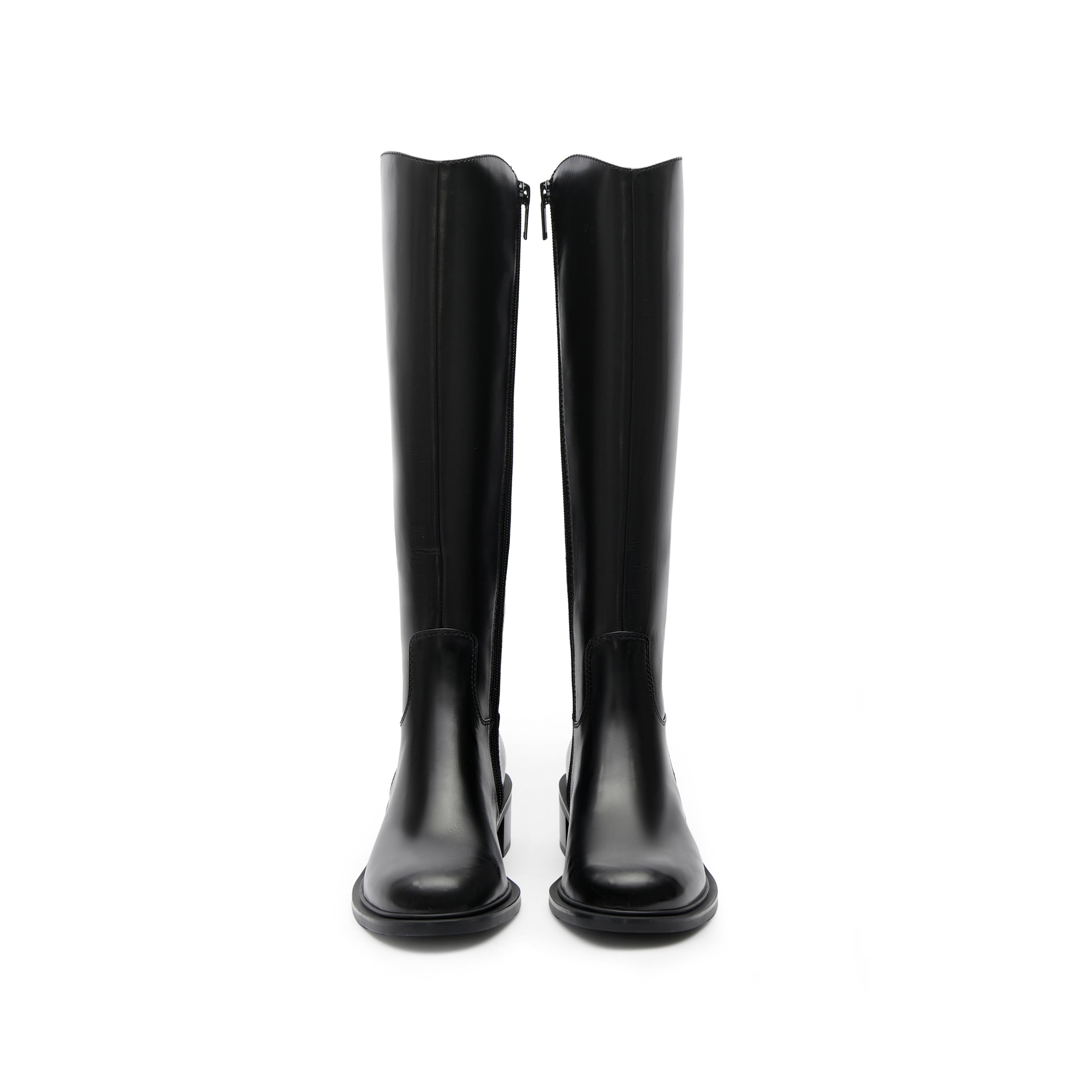 Black Floral Horsebit Leather Long Boots