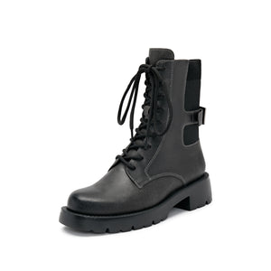 Grey Suede Adjustable Combat Boots