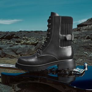 Black Leather Adjustable Combat Boots