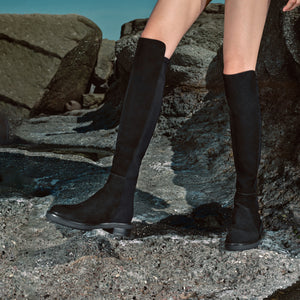 Black Suede High Keen Flat Sock Boots