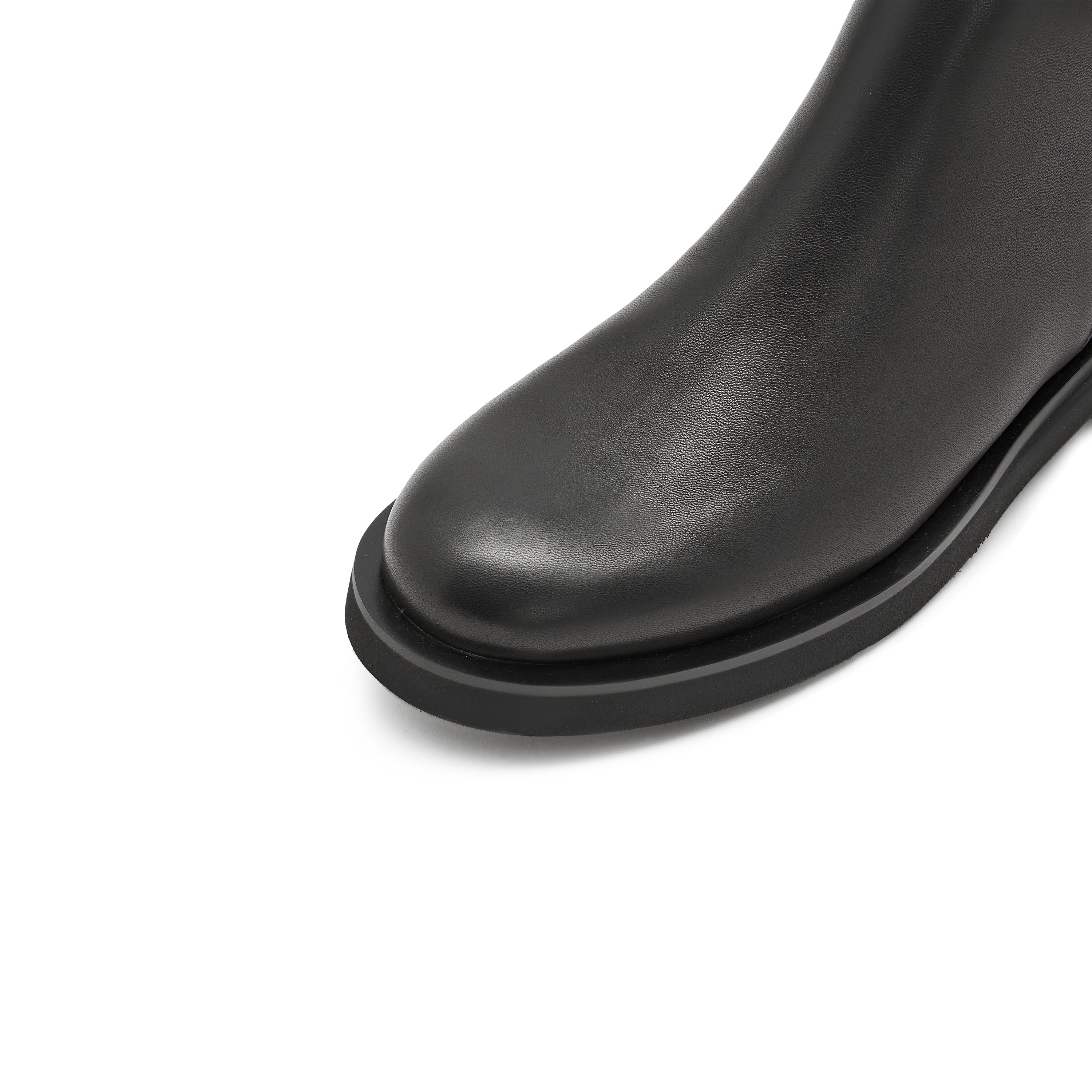 Black Waxy High Keen Flat Sock Boots