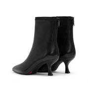 Black Waxy Pointy Heeled Ankle Boots
