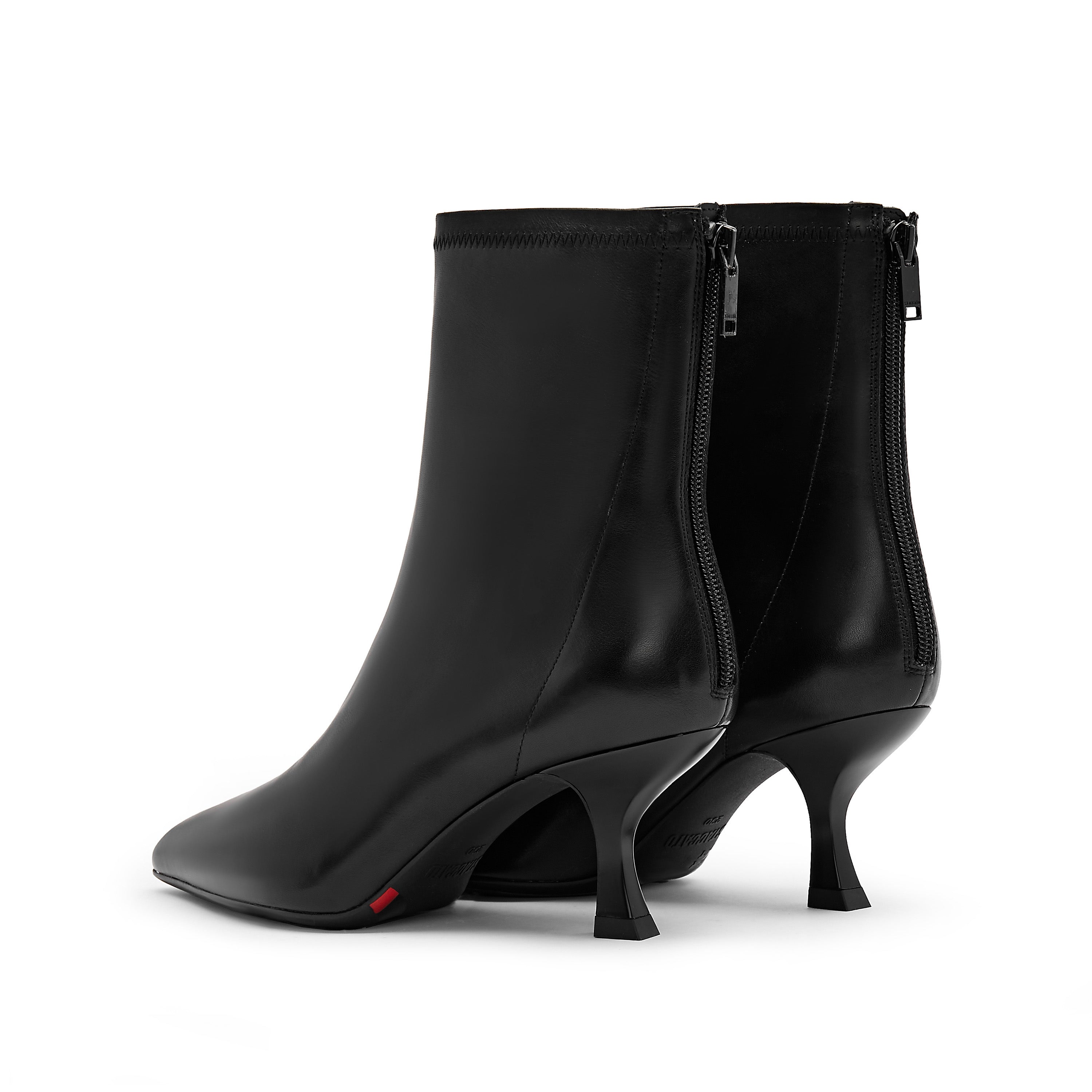 Black Waxy Pointy Heeled Ankle Boots