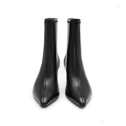 Black Waxy Pointy Heeled Ankle Boots