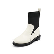 Beige Floral Leather Sock Boots