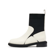 Beige Floral Leather Sock Boots