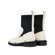 Beige Floral Leather Sock Boots