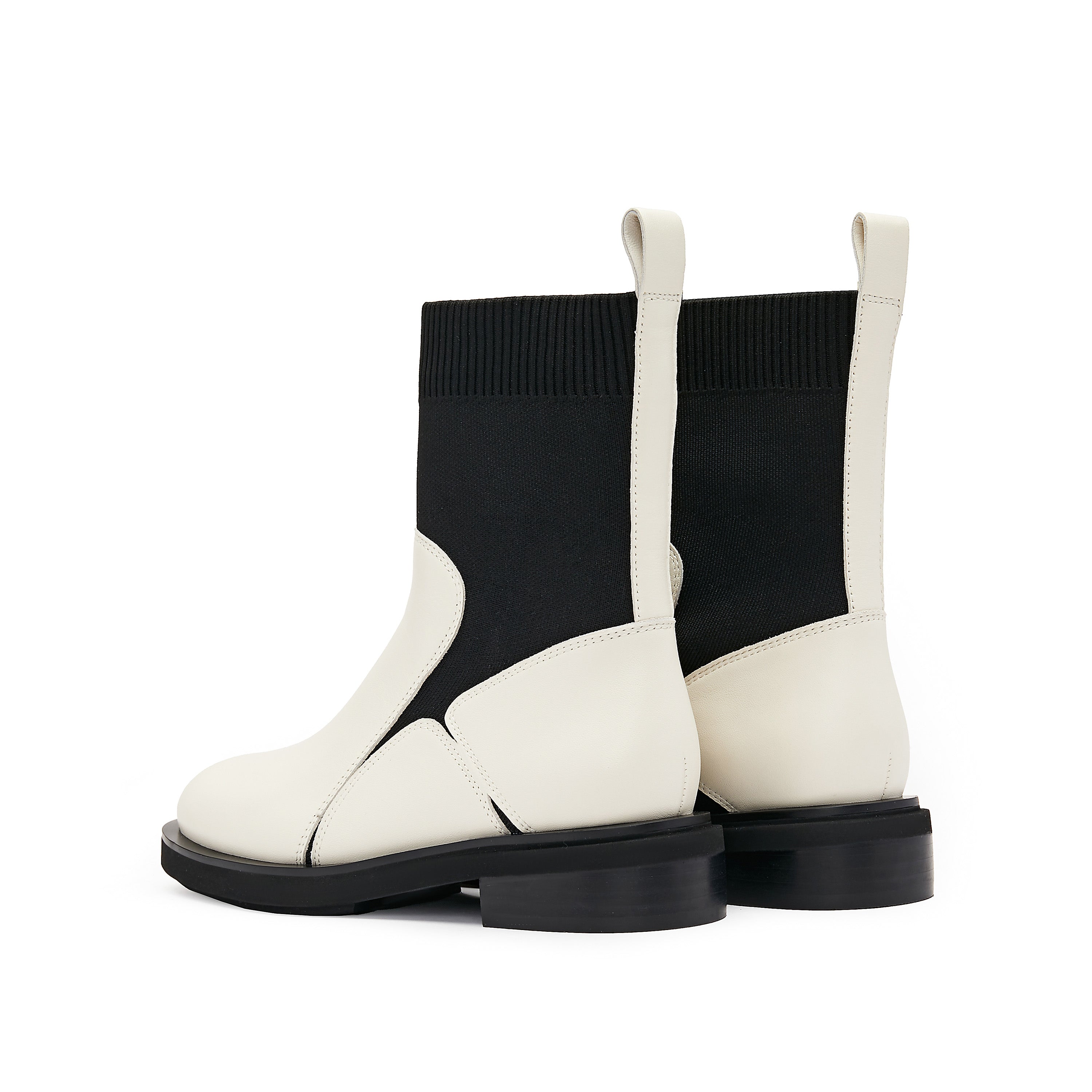 Beige Floral Leather Sock Boots
