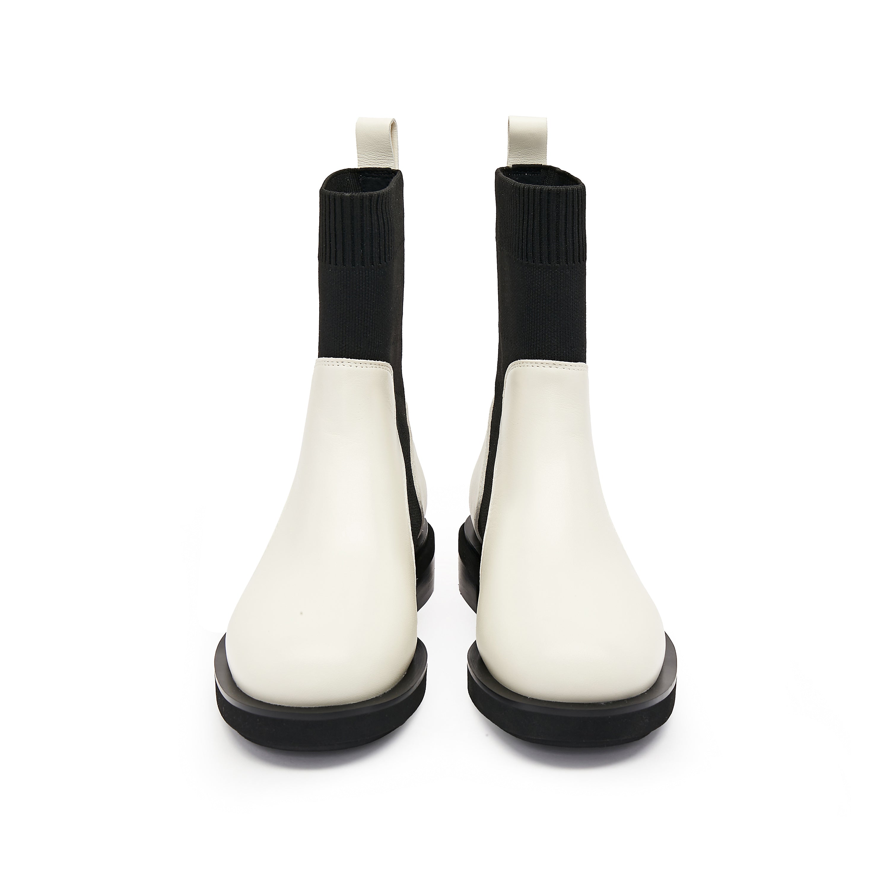 Beige Floral Leather Sock Boots