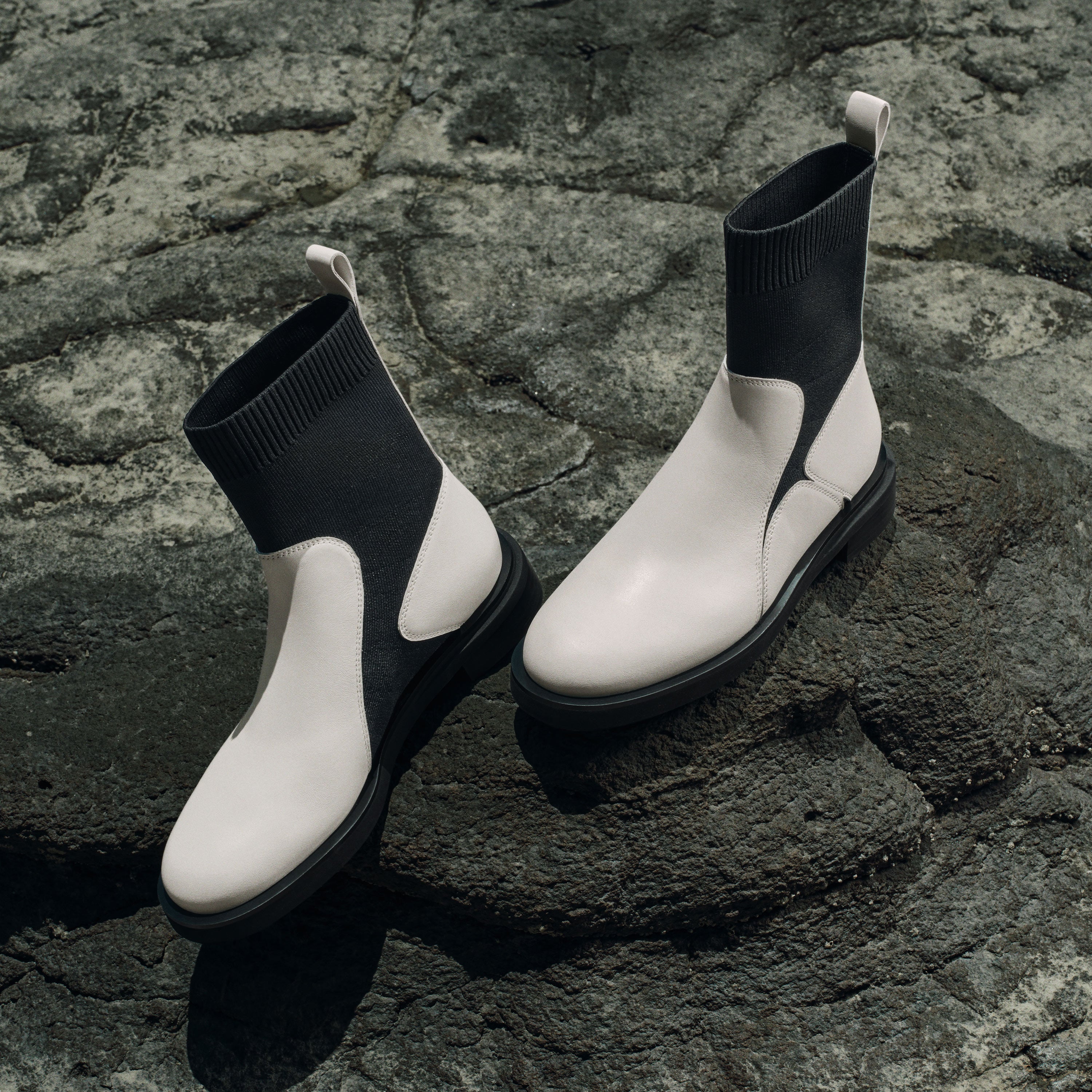 Beige Floral Leather Sock Boots