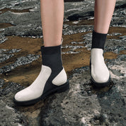 Beige Floral Leather Sock Boots