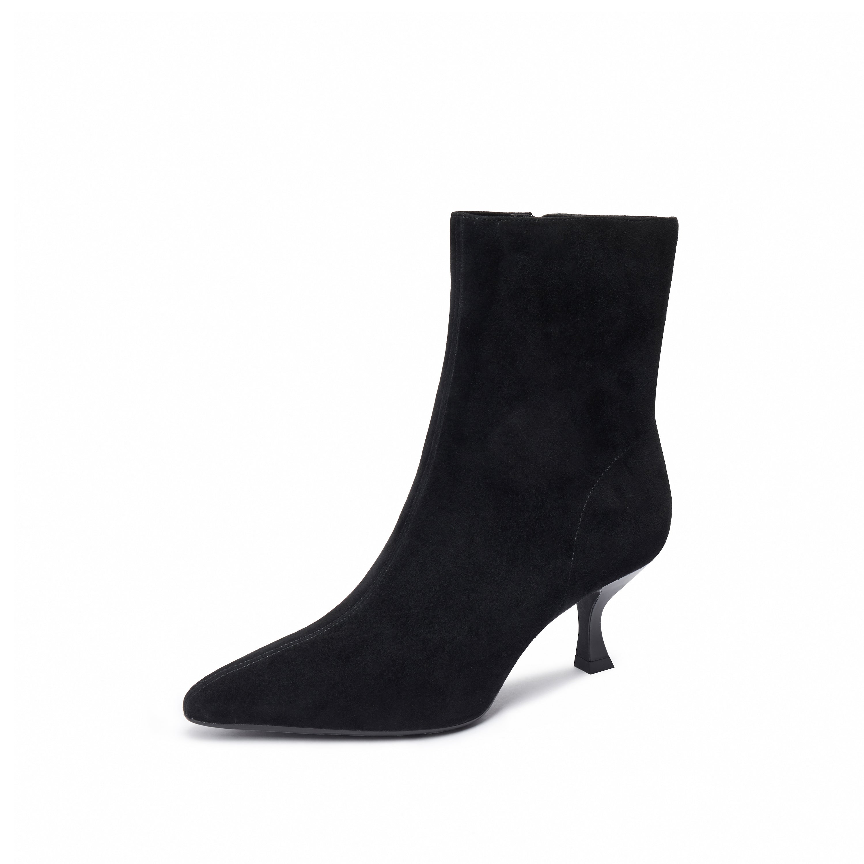 Black Suede Pointy Heeled Ankle Boots