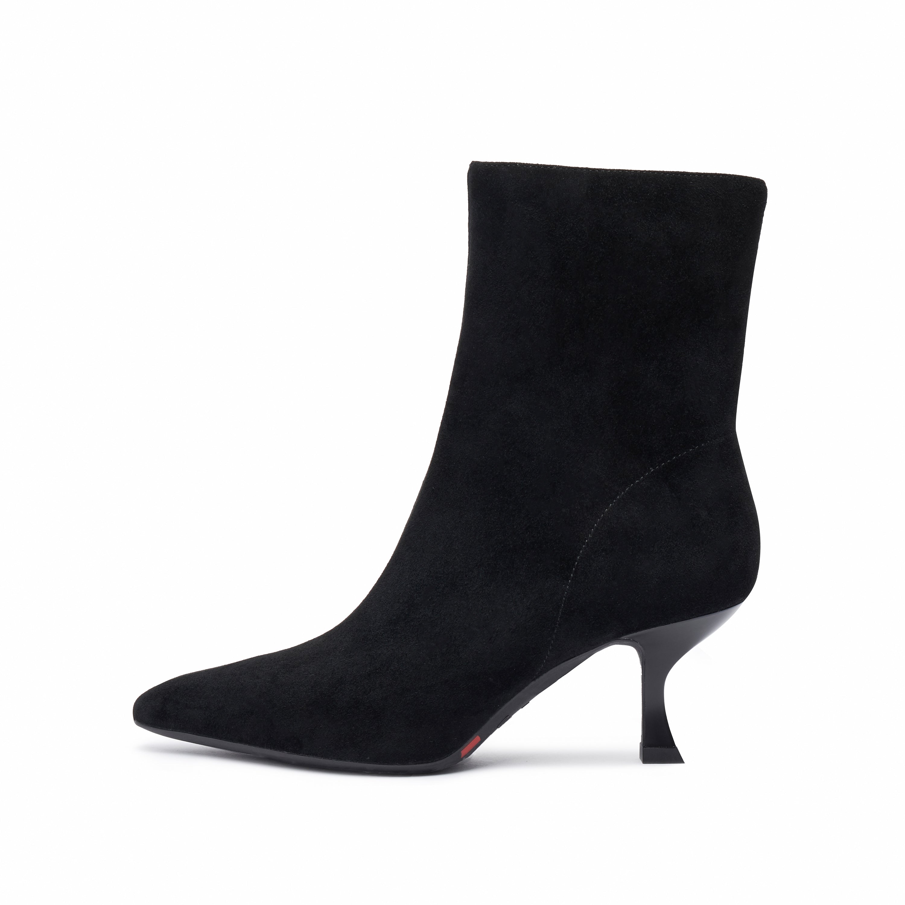 Black Suede Pointy Heeled Ankle Boots