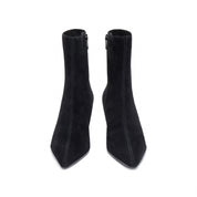 Black Suede Pointy Heeled Ankle Boots
