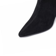 Black Suede Pointy Heeled Ankle Boots