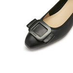 Load image into Gallery viewer, Black Bow Buckle Leather Heeled Pumps
