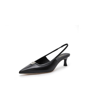 Black ST Metal-plaque Slingback Pumps