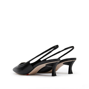 Black ST Metal-plaque Slingback Pumps