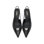 Load image into Gallery viewer, Black ST Metal-plaque Slingback Pumps
