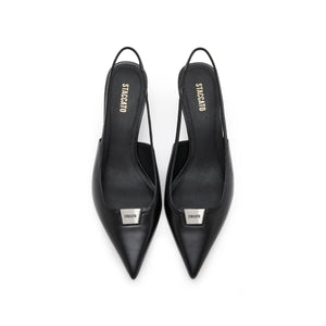 Black ST Metal-plaque Slingback Pumps