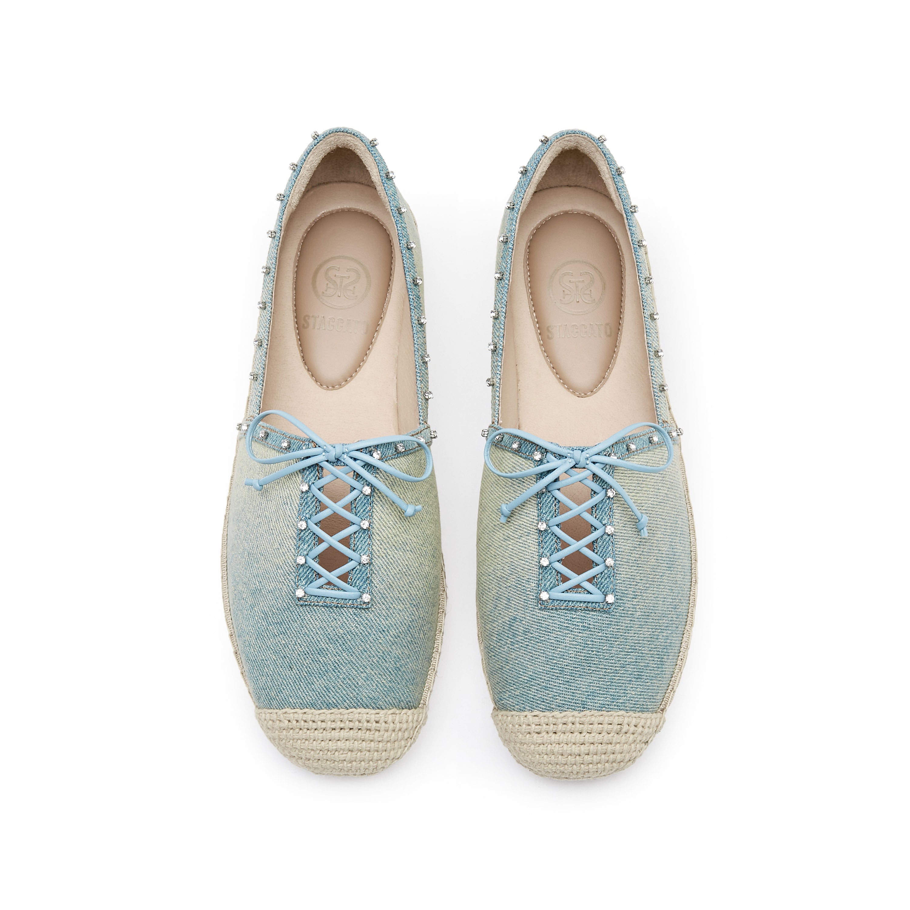 Denim Bow Tie Crystal Espadrilles