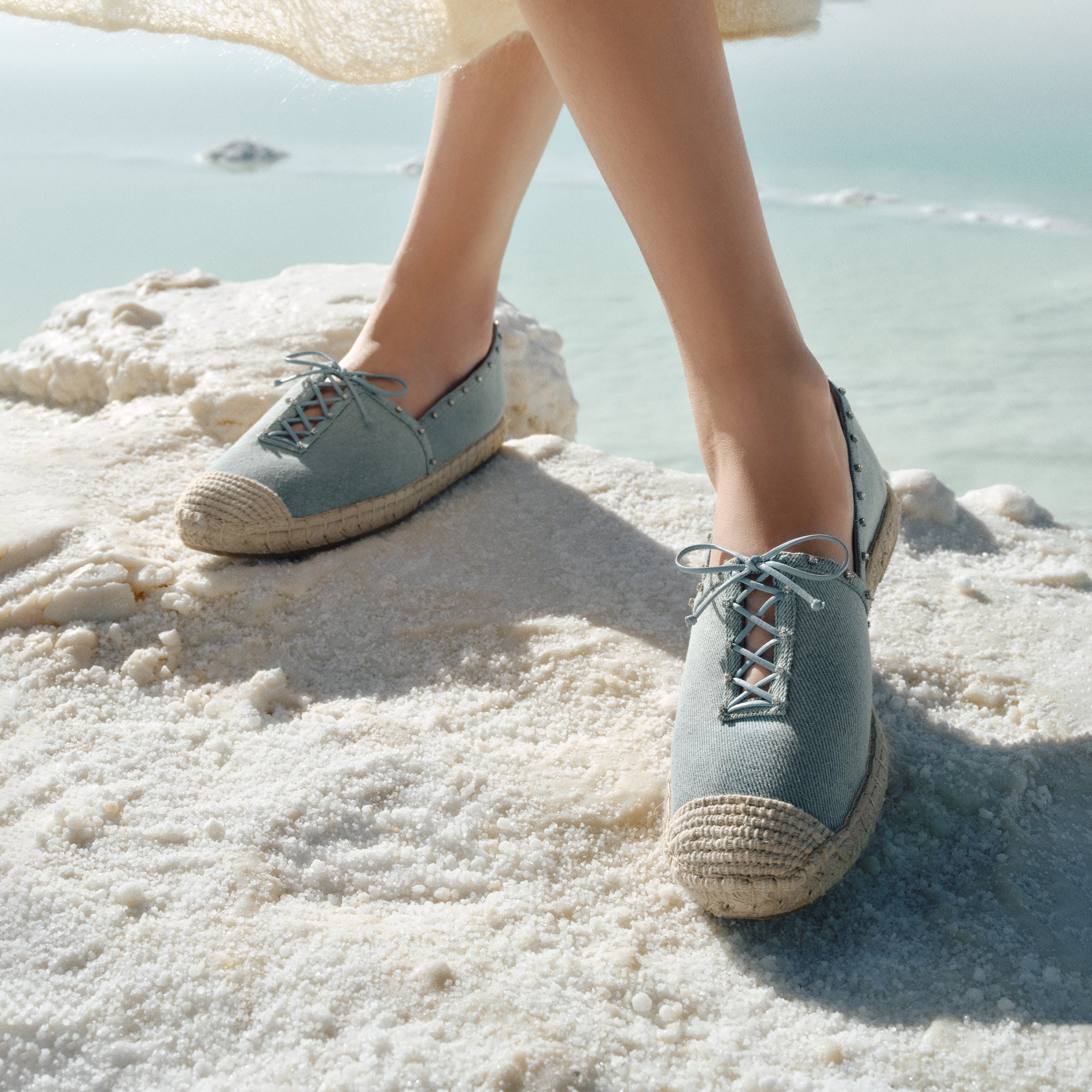 Denim Bow Tie Crystal Espadrilles